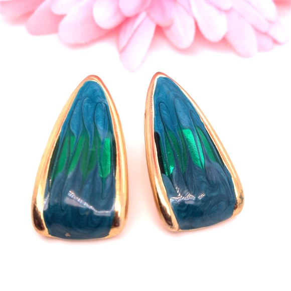 2/$10 Blue and Green Enamel Earrings - Picture 1 of 7